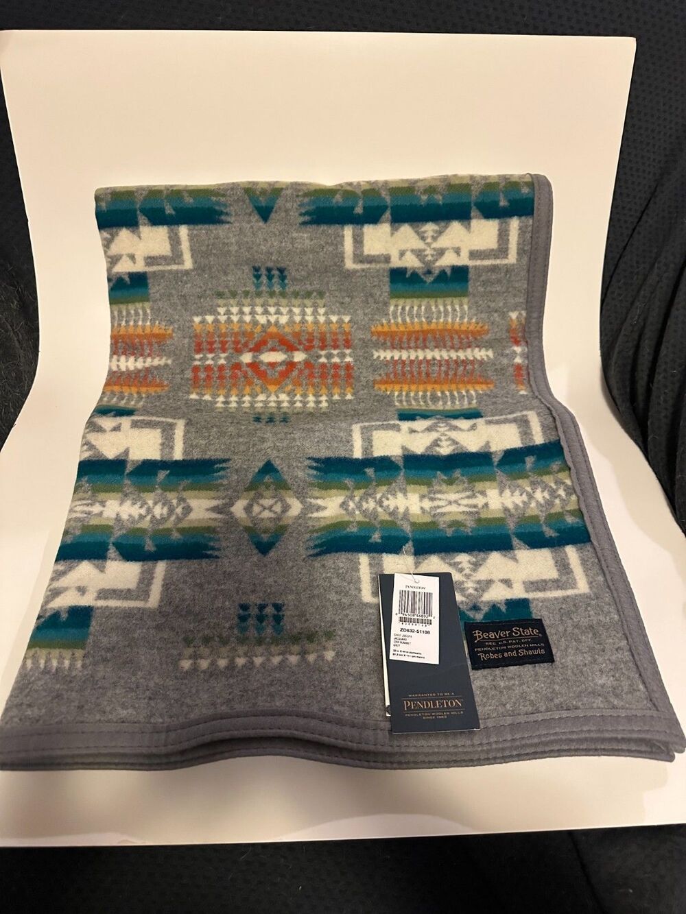 NWT Pendleton Chief Joseph Beaver State Grey Jacquard Crib Blanket Wool Blend